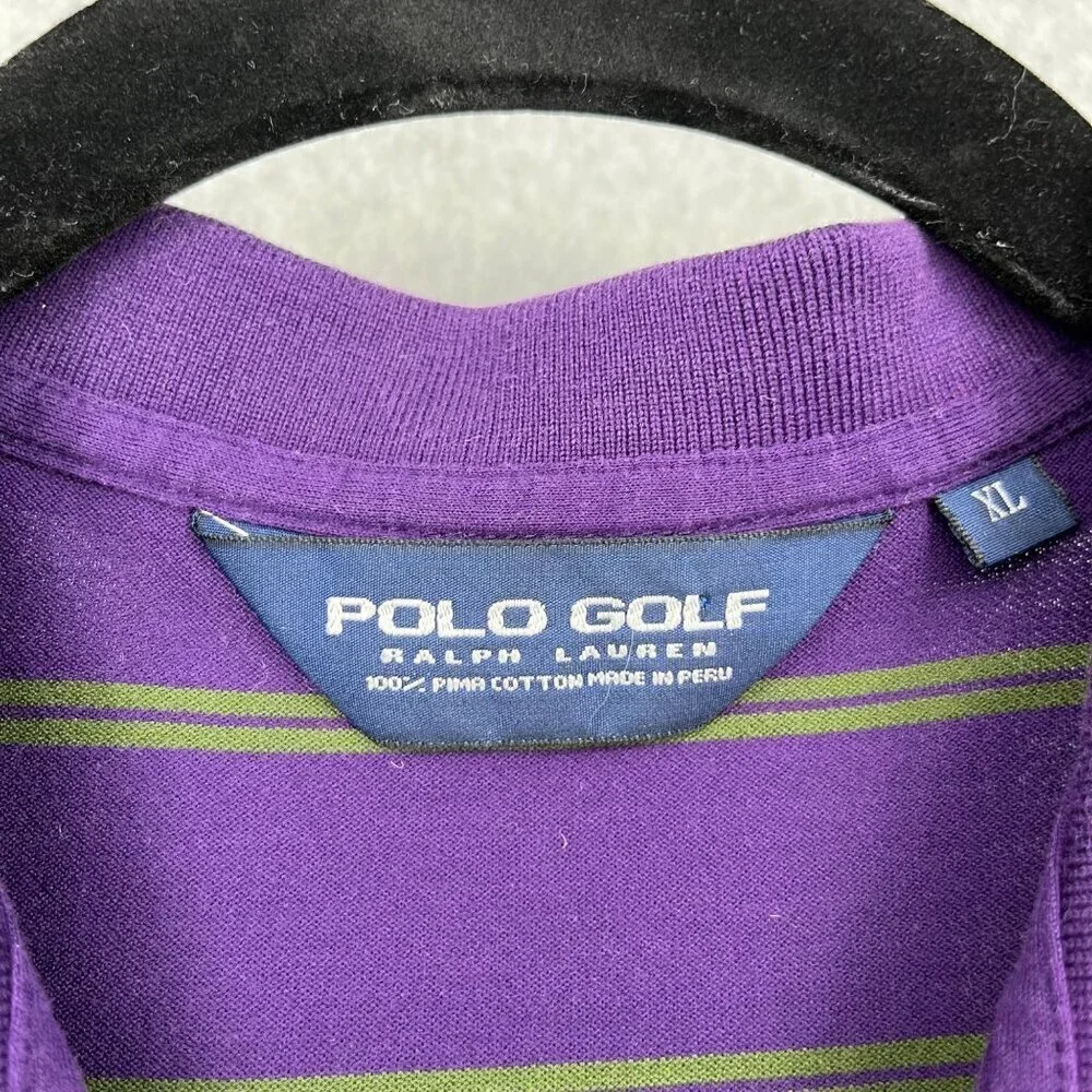 Ralph Lauren Polo Golf Shirt Size CL Purple Green Stripe Vintage Knit Casual